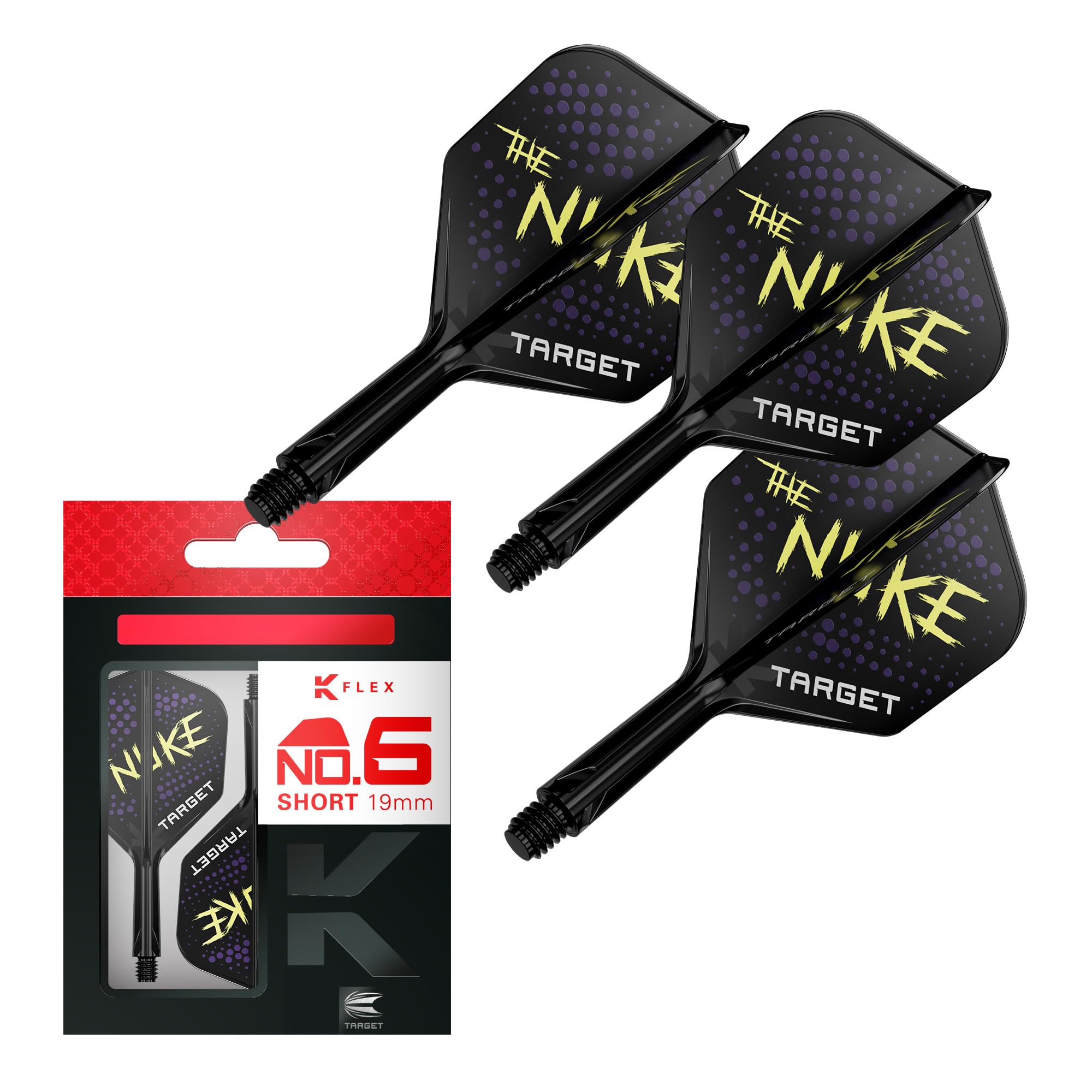 Target Darts Luke Littler K Flex Flights and Shaft System, No.6 (Short, 19mm) | Pack of 3 Kflex All In One Flights, The Nuke Player Edition Darts Accessories | K-Flex Dart Stem