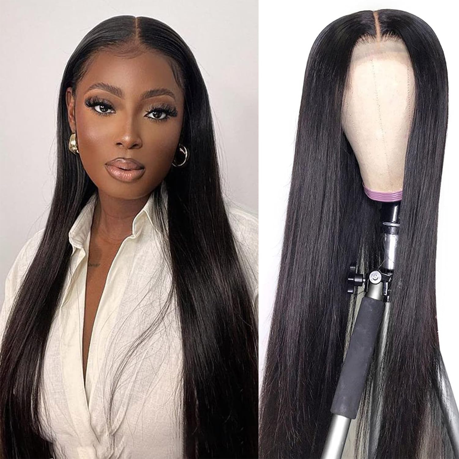 Human Hair Wig Lace Front Closure Human Hair Wig 13x6 Lace Straight 13x6 Transparent Lace Wigs Natural Color Pre Plucked Bleached Knots 200 Density Real Hair Wigs For Women 18 Inch — image 1