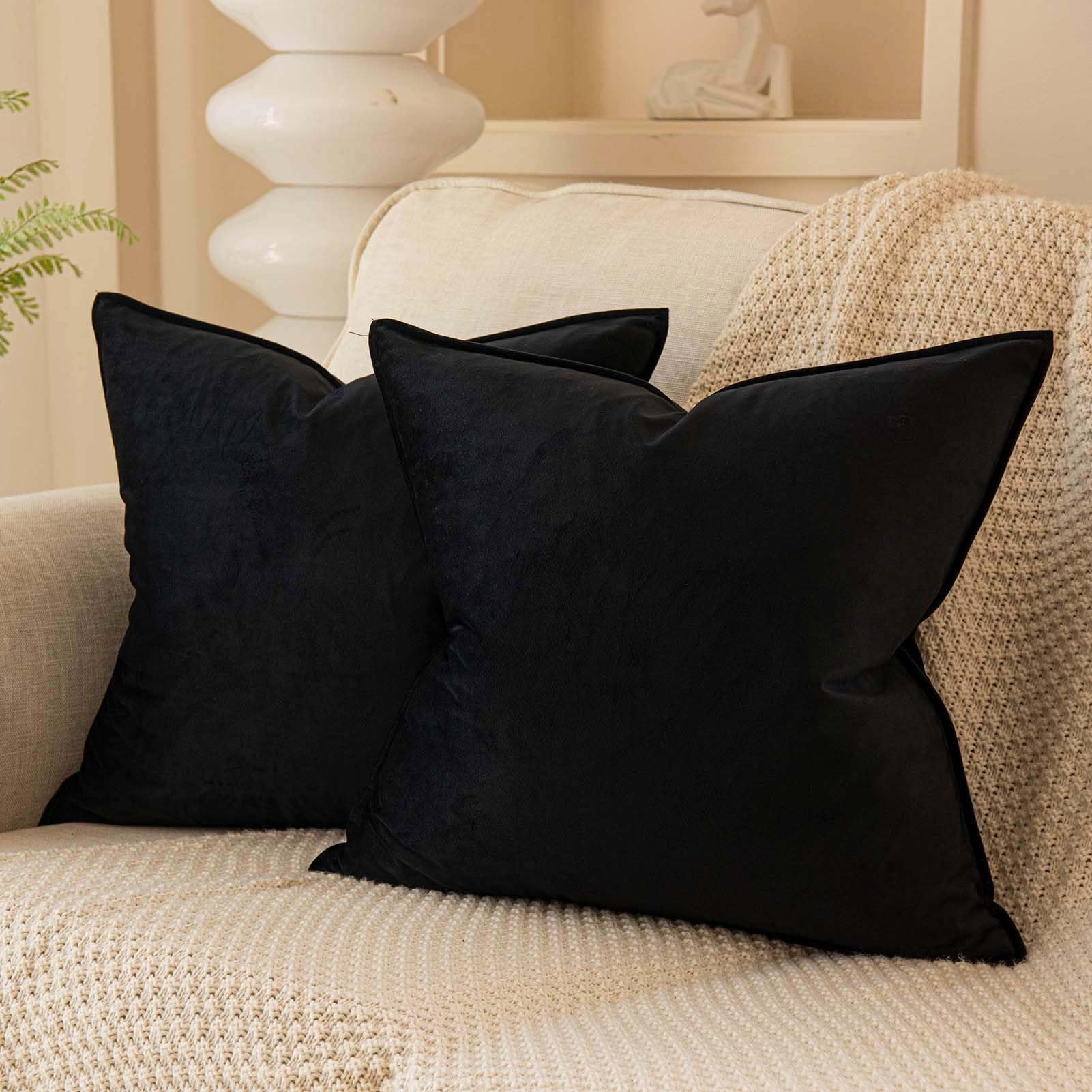Photo 1 of JUSPURBET Black Decorative Velvet Throw Pillow Covers 28x28 inch Set of 2,Broadside Soft Cushion Case with Invisible Zipper for Sofa Couch Bed