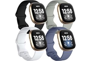 Getino Compatible with Fitbit Sense/Sense 2 Bands/Versa 4/ Versa 3 Bands Women Men, Silicone Sport Accessories, Band for Fitbit Sense/Sense 2/ Versa 4/ Versa 3, Large Black/Bluegray/Gray/White