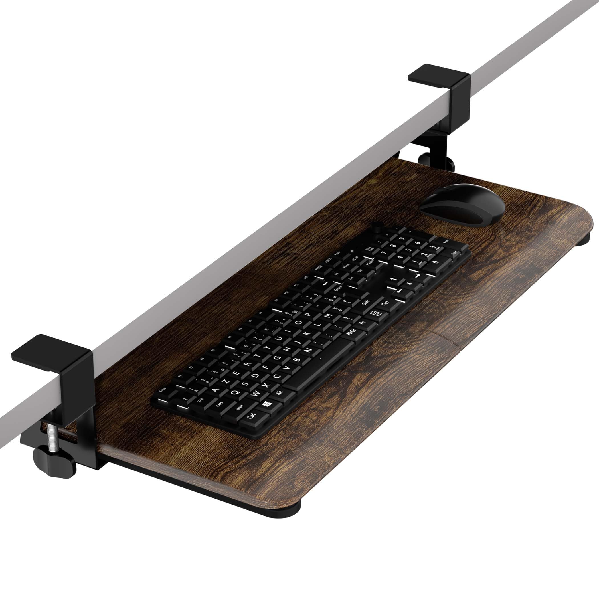 ERGOMAKER キーボードスライダー キーボードトレイ 後付け キーボードスライド式 クランプ式 キーボード引き出し キーボードブリッジ デスク拡張 後付け 机 広げる キーボード収納 マウス収納可能 組立簡単 幅650*300mm オフィス/ホーム/学校に適用(木目調) の商品画像