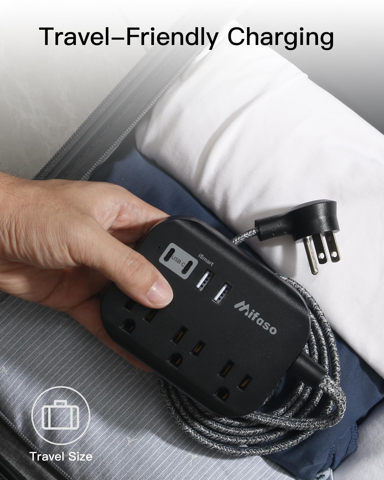 Travel Essentials - Mifaso Power Strip with USB, Compact Flat Plug Extension Cord 5ft with 3 Outlets 4 USB Ports, Non Surge Cruise Must Haves, Cruise Ship Essentials, Dorm Room, Apartment Essentials