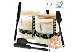 Rakovar 50oz Sourdough Starter Jar Kit, Wide Mouth Sourdough Starter Container for Perfect Sour Dough Bread, Extra-Large Capacity Sourdough Jar, Sourdough Kit(2 Pack)