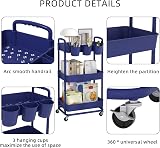 JIUYOTREE 3-Tier Rolling Storage Cart with Lockable Wheels Blue view 7