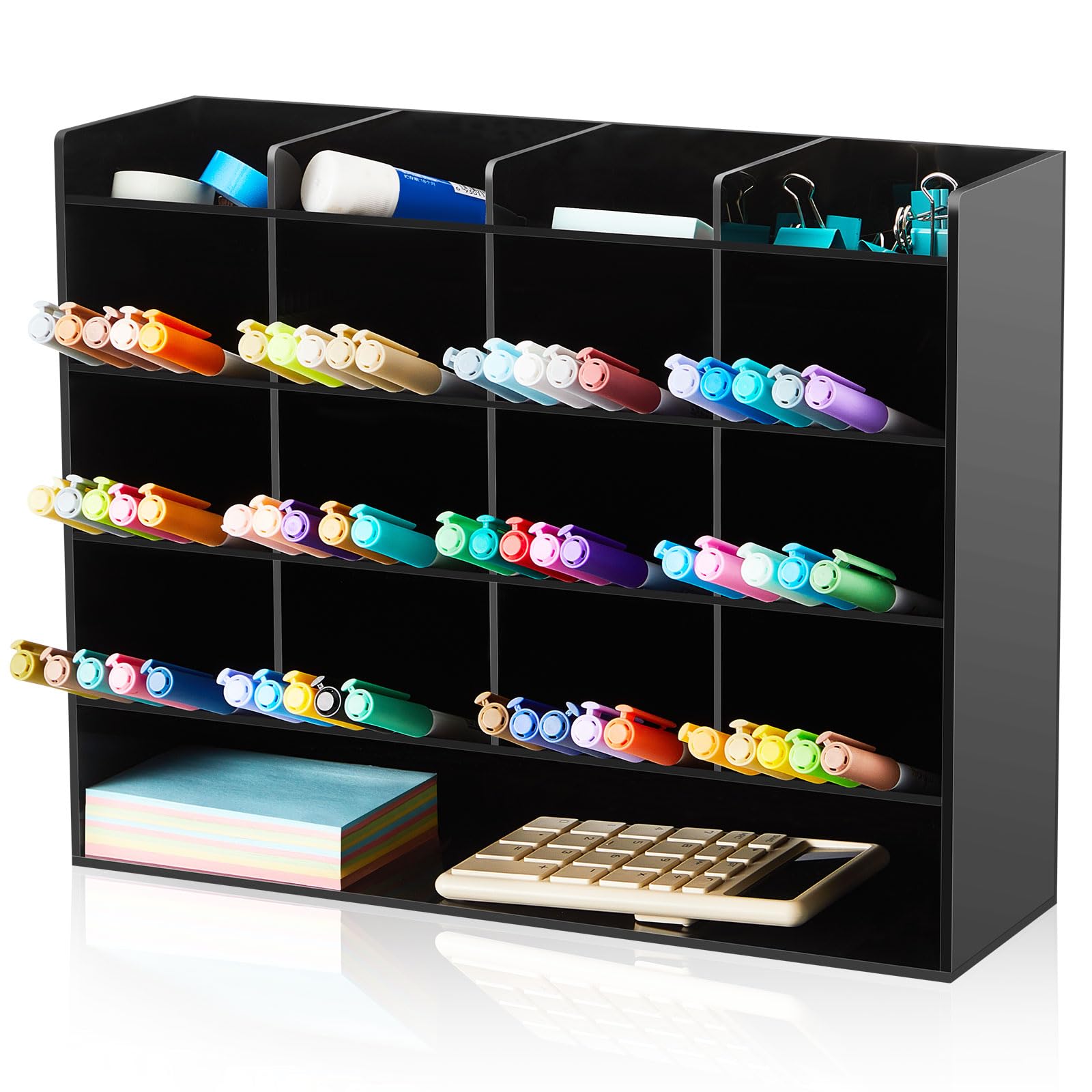Photo 1 of MotiMind Acrylic Pen Organizer Storage Vertical Marker Organizer Acrylic Pen Display Holder for Office Desk Desktop Stationery Pencil Storage(Black,13 x 4 x 10.2 Inch)