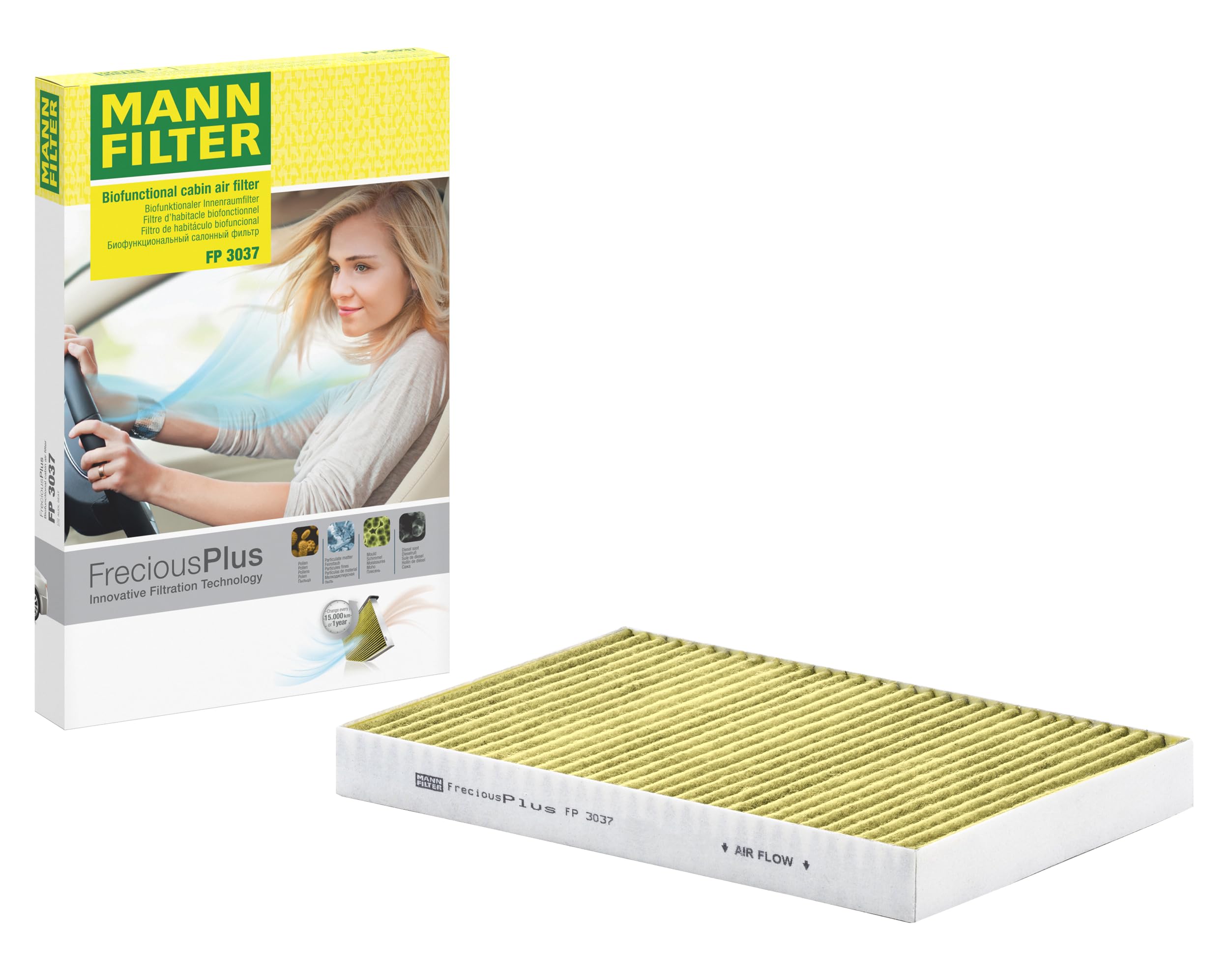 MANN-FILTER FP 3037 Cabin Air Filter - FreciousPlus Biofunctional Pollen Filter - for Cars + Transporters
