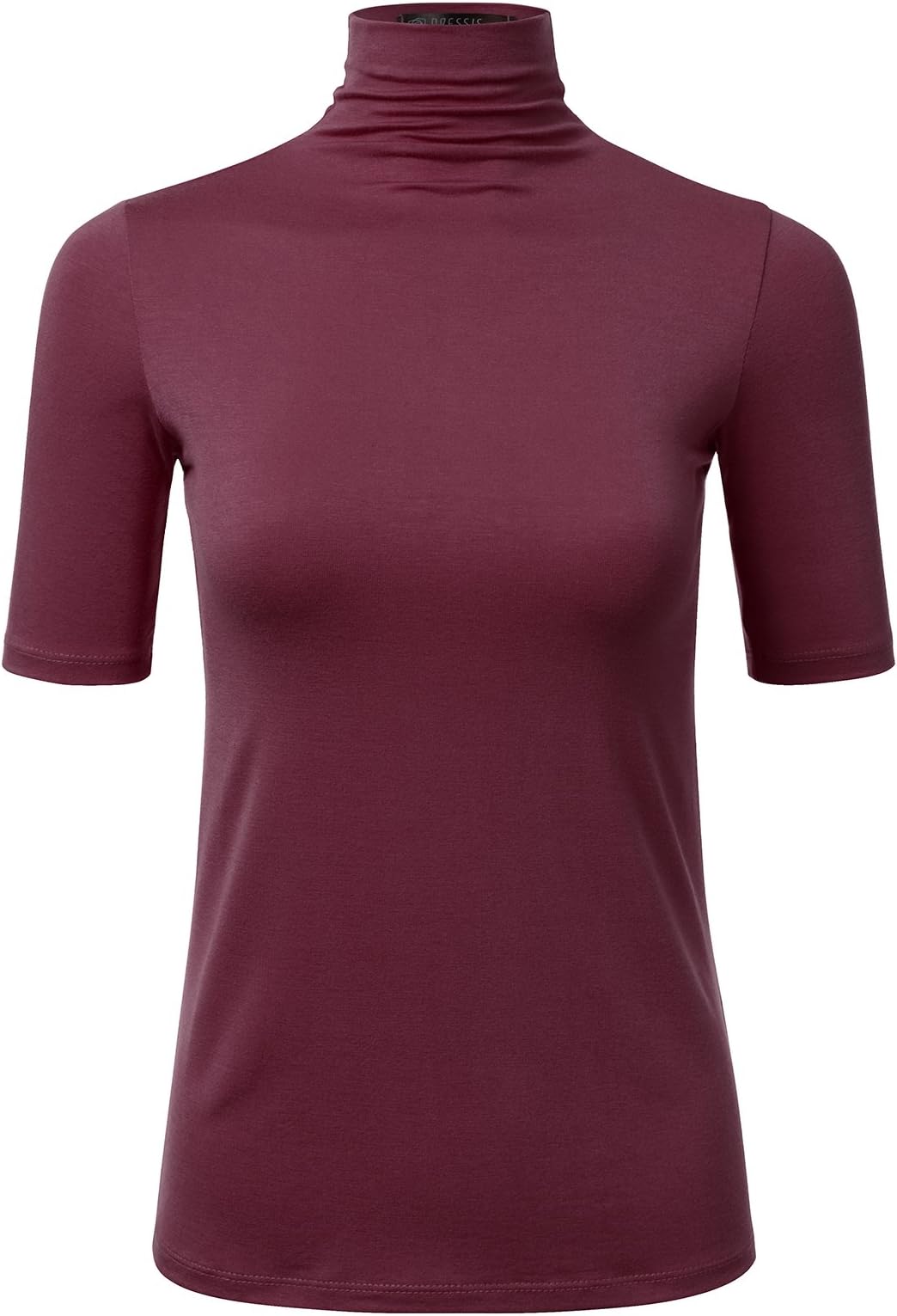 DRESSIS Women's Mock Neck Short Sleeve Soft Stretchy Slim Fit Top WINE S