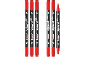 Overseas Red Acrylic Paint Markers, 6 Pack Dual Tip Paint Pens Acrylic Markers - Dot and Brush Tip Coloring Marker for Wood, Rock, Canvas, Glass, Metal, Plastic, Rubber, Fabric, School Supplies