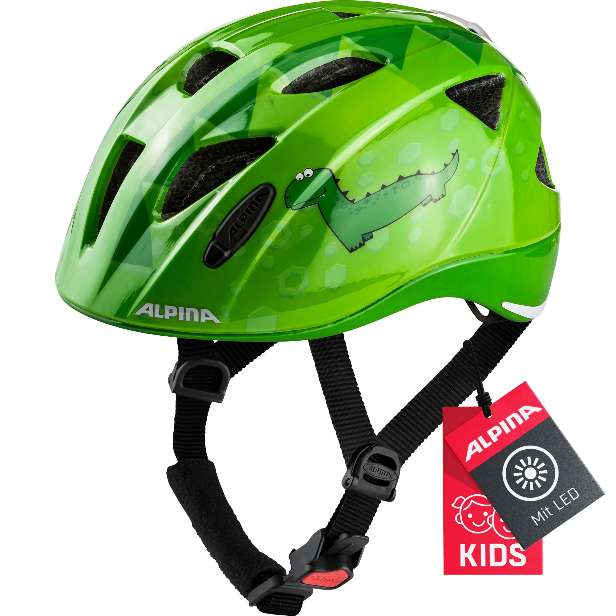 ALPINA Unisex - Children, XIMO FLASH cycling helmet, green dino, 45-49 cm