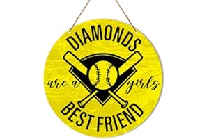 MUKTOUJAUMAI Softball Signs Wall Decor, Softball Hanging Sign Decor Sport Wall Decorations Sign for Home, Room, Girls Bedroom, Gift for Girl Softball Player Lover Fans, Diamonds Are a Girls Best Friend