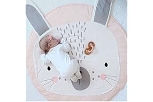 ABREEZE Animal Nursery Rug Tummy Time Blanket Playroom Area Rug Nursery Rug Cartoon Rabbit Baby Play Mat Round Crawling Blanket Carpet Cartoon Rabbit Design Home Room Decor 35X37 inches,Pink