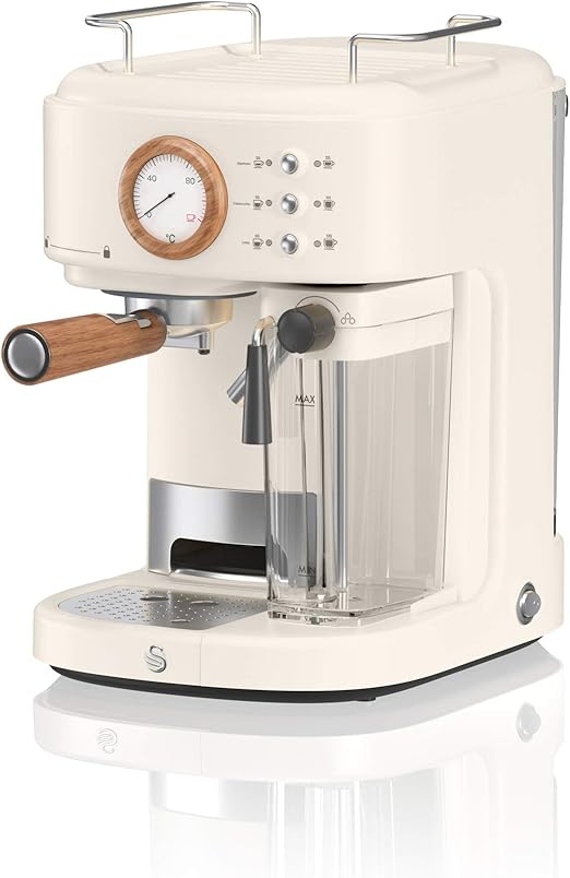 Swan Nordic One Touch Espresso Machine, Cotton White, 20 Bars of Pressure, Milk Frothing Steamer