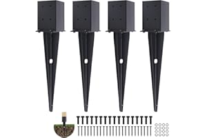 XIHUWZ 4 Pcs 4"x4" Fence Post Anchor,（Inner Size 3.6"x3.6"） Heavy Duty Fence Post Anchor Ground Spike 22" with Black Powder-Coated Outdoor Support Deck,Fence,Porch,Railing,Mailbox..