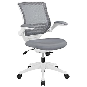 Modway Edge Mesh Office Chair with White Base and Flip-Up Arms in Gray - Perfect For Computer Desks