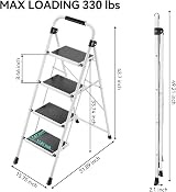 KINGRACK 4-Step Folding Step Ladder with Handrail White Lightweight 6.8kg view 6