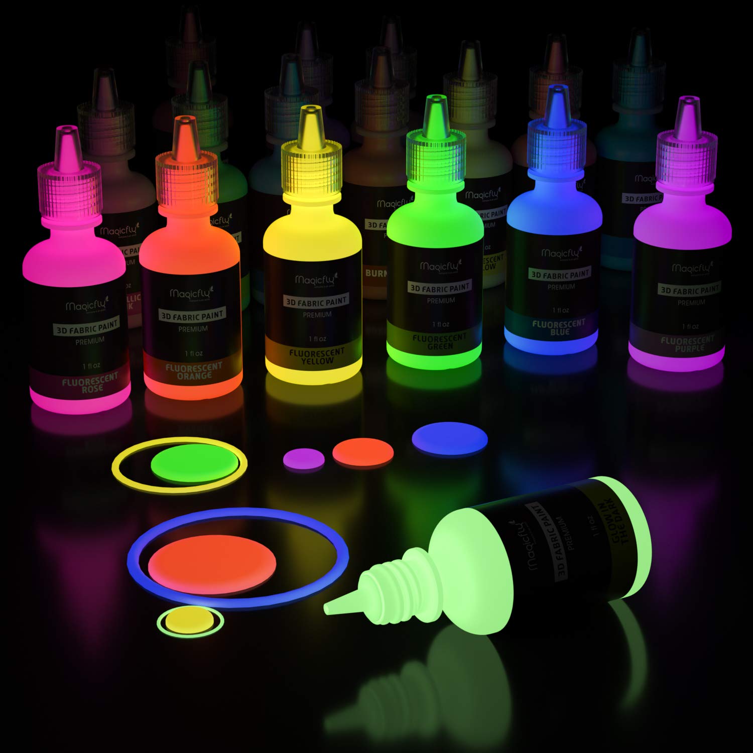 Galleon Puffy Paints, Magicfly 40 Colors 3D Fabric Paint With 3 Brushes And Stencils