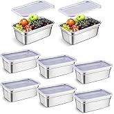 Suttmin 8 Pcs 304 Stainless Steel Food Storage Containers with Lid Hotel Pans for Kitchen Home Catering Food Prep Restaurant Buffet Hotel(4 Inch Deep)