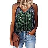 RITERA Plus Size Sequin Tank for Women V Neck Shimmer Sleeveless Tops Glitter Party Spaghetti Sparkle Camisole XL-5XL