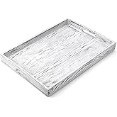 17 Inch White Serving Tray with Handles, Large Wooden Tray for Ottoman, Breakfast in Bed, Coffee Table, Dinner, Rectangular Wood Tray for Living Room Bedroom Entryway and Kitchen