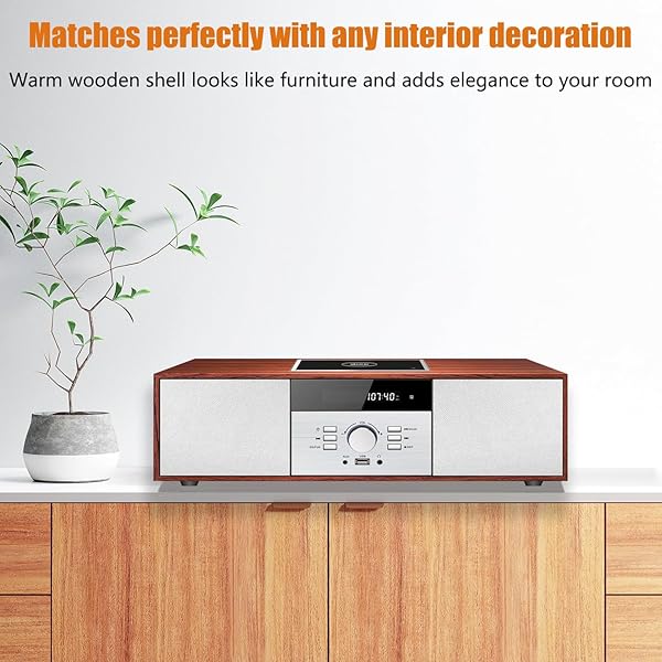 NOSTALGIC BLUETOOTH STEREO SYSTEM FOR HOME, WISCENT VINTAGE MICRO HIFI SYSTEMS CD PLAYER,WITH BLUETOOTH AUDIO STREAMING,FM RADIO,USB PORT,AUX-IN,EARPHONE PORT (BROWN)