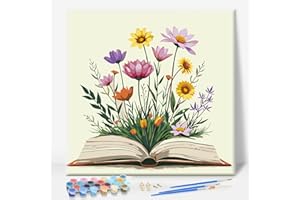 CAMOCIN Framed Paint by Numbers Kit for Adults Beginner & Kids Ages 10-13, Books Easy Paint by Numbers with Frame, Flowers Acrylic Adult Painting by Number Kits on Canvas Framed for Gift Decor 10 x 10 Inch