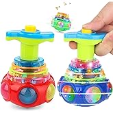 2PCS Music Flashing Spinners Toy with Launcher, Light Up Flashing Spinning Tops, Rotating Tops with Light and Music, Novelty