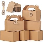 Mimorou 100 Pcs Treat Boxes Thank You Gift Party Favor Boxes Gable Kraft Paper for Cookie Dessert with Twines Tags for Present Birthday Wedding Bridal Shower 6.2 x 3.5 x 3.5 Inches (Brown)