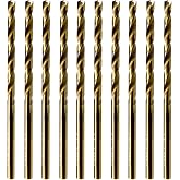 MAXTOOL 1/8" 10pcs Identical Jobber Length Drills HSS M42 Twist Drill Bits 8% Cobalt Fully Ground Golden Straight Shank Drills; JBF42G10R08P10