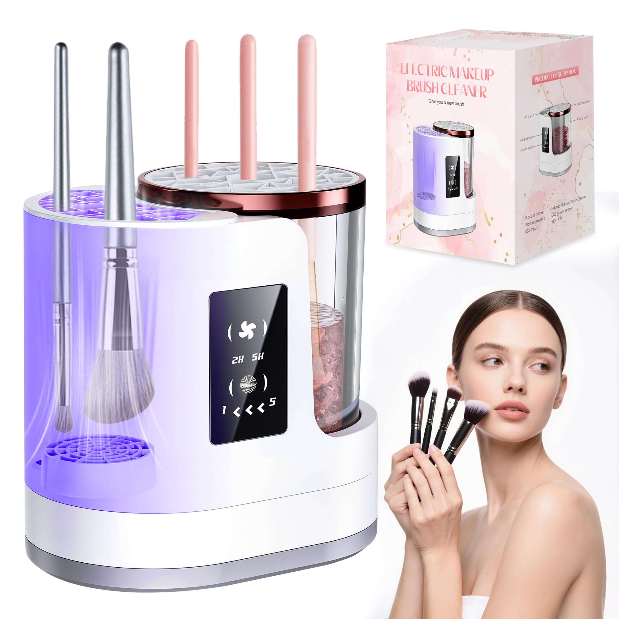 Photo 1 of Electric Makeup Brush Cleaner Machine with Automatic Cleaning and Drying Functions Portable Makeup Brush Cleaner for All Size of Makeup Brushes Gifts for Makeup Lovers