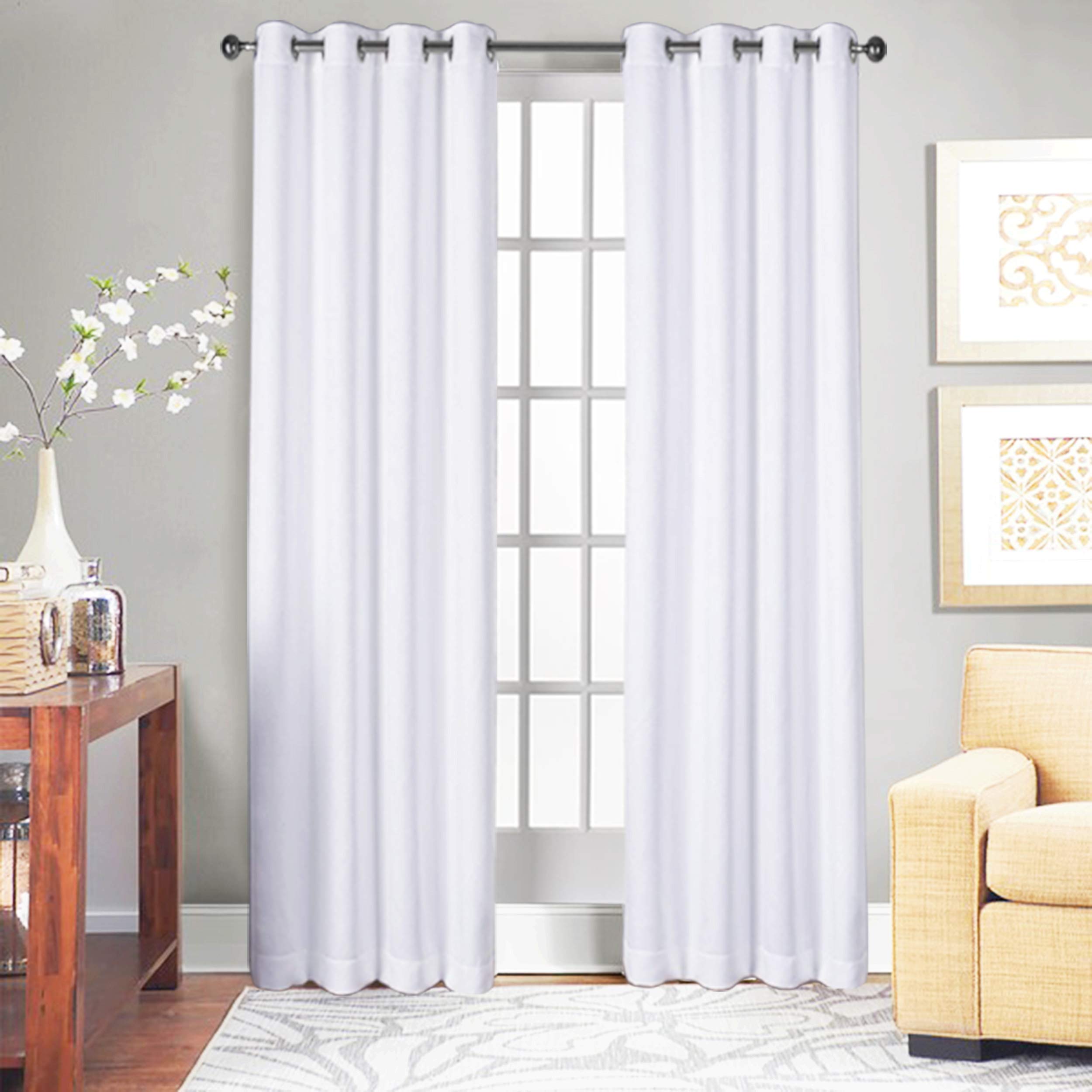 Tiny Break White Cotton Curtains - Solid & Thick Window/Door Curtains 108 Inch Long, Made of 100% Cotton, Grommet Top, Moderate Room Darkening Bedroom, Living Room Drapes - 55 x 108 Inch - Set of 2