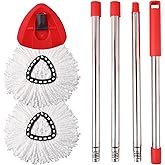 Mop Replacement Head, Handle, Base Compatible with O Cedar EasyWring 1-Tank | Spin Mop Replacement Mop, Highly Absorbent, 4-Section Iron Handle 30-58in and 1 Base Cover Set, Machine Washable Reusable