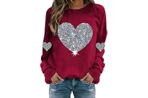 GIERIDUC Women Long Sleeve Casual Shirts Fashionable Valentine's Day Funky Love Heart Prints Crew Neck Long Sleeve Tops Shirt