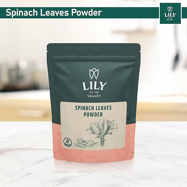 LILY OF THE VALLEY SPINACH POWDER – GREEN SUPERFOOD POWDER FOR JUICE, SMOOTHIES, SOUPS, BAKED DISHES & RECIPES – VEGAN & GLUTEN-FREE – PACKED IN RESEALABLE POUCH (16OZ, 453G)