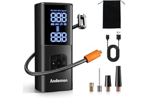 Tire Inflator Portable Air Compressor, 4X Faster Cordless Tire Inflator with Large Display and LED Light, Andeman 150PSI & 8000mAh Portable Cordless Air Pump for Cars, Bike, Ball and Outdoor