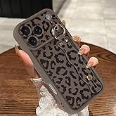 MOWIME Compatible with iPhone 17 Pro Case with Finger Strap, [Upgraded] Adjustable Wristband Kickstand Cover for Women Girls, Cheetah Print Shockproof Silicone Protective Case 6.3 inch, Brown