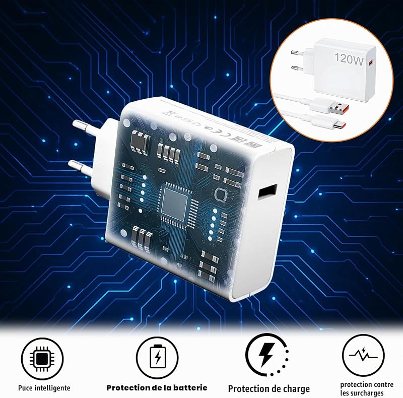 Chargeur pour Xiaomi 120W avec Câble USB-C 2M, Chargeur Type C, Chargeurs pour Téléphones Portables pour Xiaomi 15/14T Pro/14 Ultra/13T Pro/12T/13 Pro/12 Pro/POCO X7 Pro/F6 /X4 GT Pad 7 6 — photo 4 sur 7