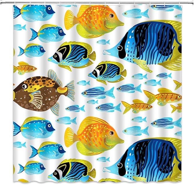 HLSCYZ Fish Shower Curtain,Vibrant Tropical Fish School Inspired Watercolor