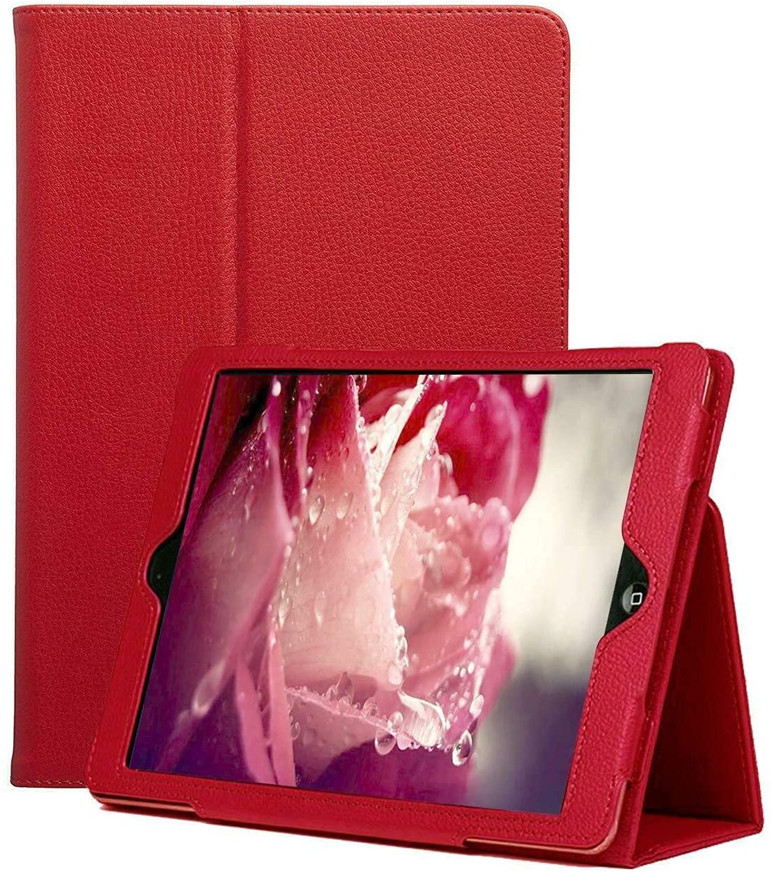 Leather Flip Stand Folio Case Plain Cover for Apple iPad Air 5th,6th Generation 2017-2018 (Red)