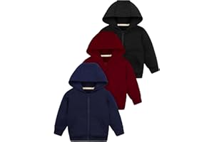 Cooraby 3 Packs Baby and Toddler Boys Long Sleeve Full-Zip Hoodies Infant Fleece Hooded Sweatshirts Jacket with Pouch Pockets