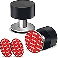 2 Pack Door Stoppers Stop with Extra Stickers, Self-Adhesive Door Stops with Black Rubber Bumper & Stainless Steel Body - Heavy Duty Door Knob Wall Protector Sound Dampening for Home & Office Use