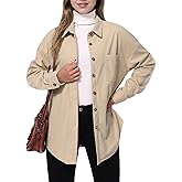Am Direct Women's Corduroy Shacket Jacket - Oversized Button Down Long Sleeve Shirt with Pocket for Casual Spring Fall
