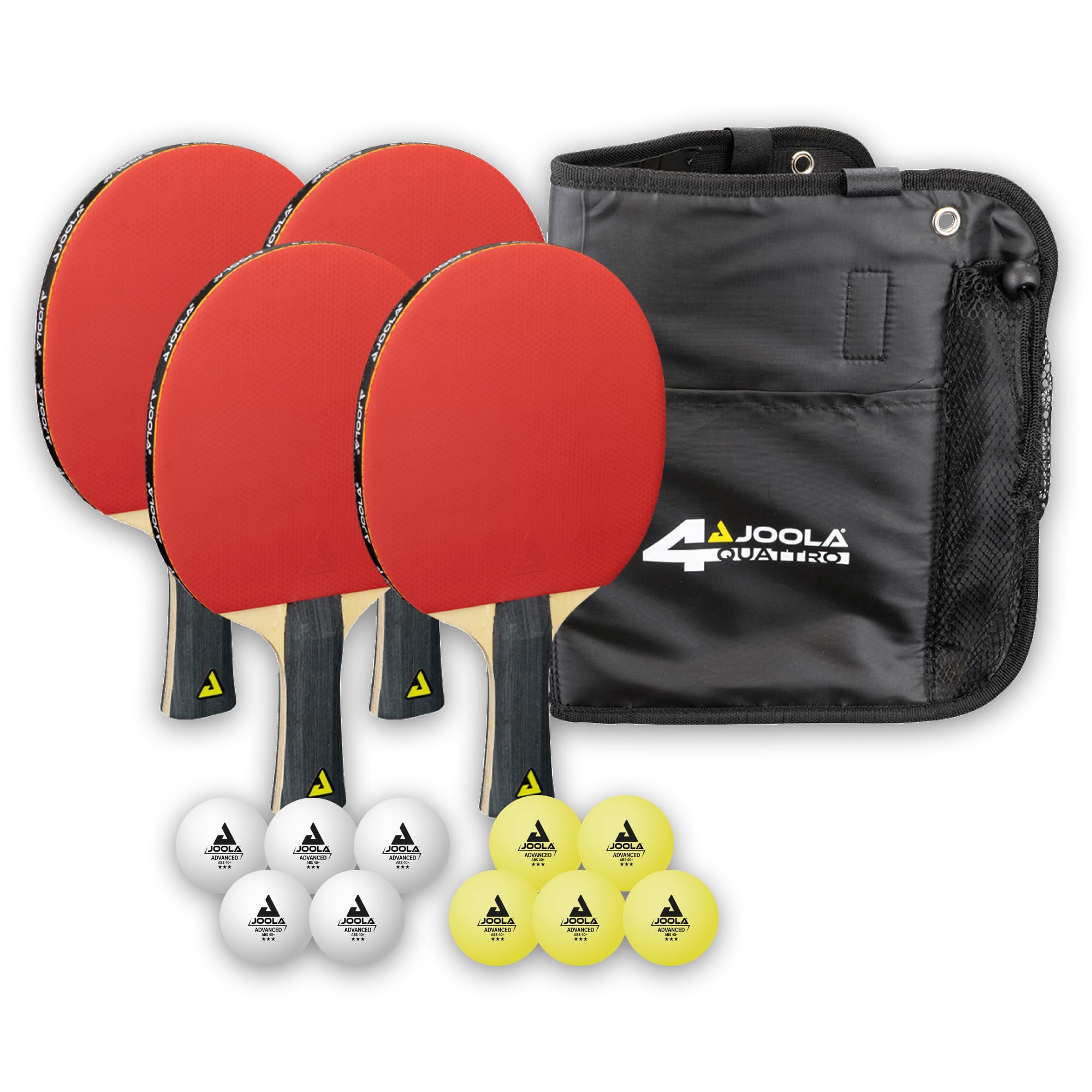 JOOLA Quattro Table Tennis Set – 4 Bats, 10 Balls & Carry Pouch for Group Play