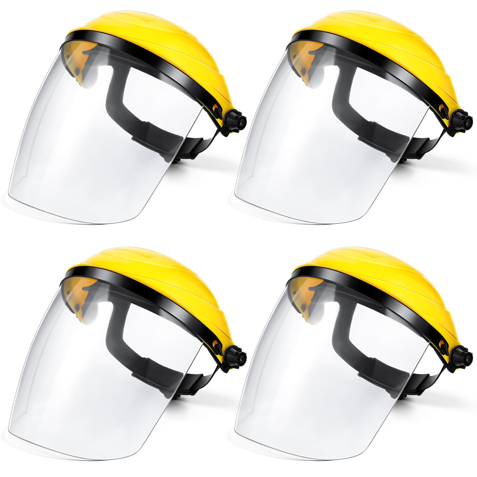 Photo 1 of Tellegloww 4 Pack Safety Face Shield for Grinding and Cutting, Full Impact Resistant Face Shield Mask for Work Chemical Woodworking (Yellow)