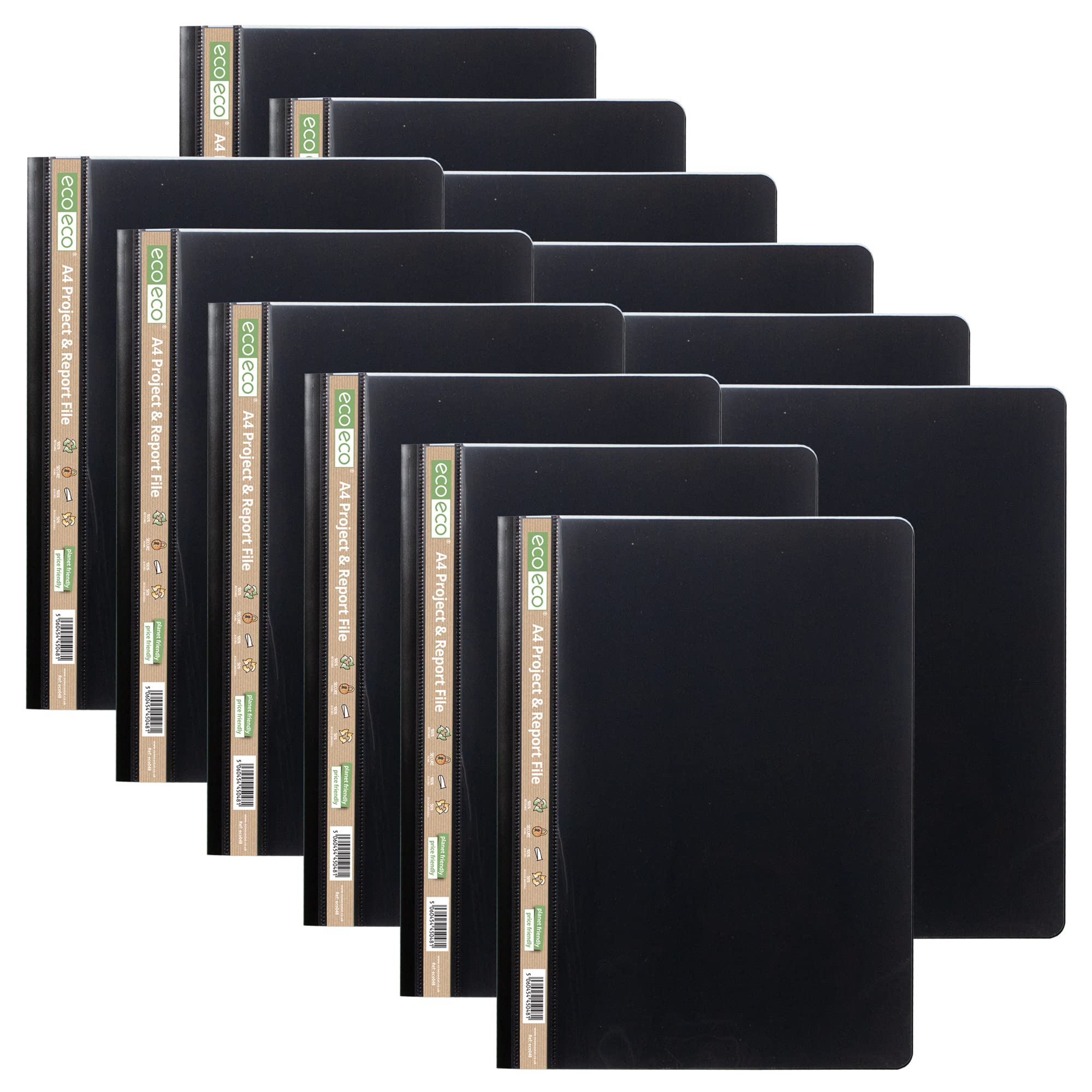 eco-eco A4 50% Recycled 2 Prong Project and Report File, Black (Pack of 12), eco048x12