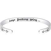 Fesciory Inspirational Bracelets for Women,Stainless Steel Engraved Personalized Positive Mantra Quote Keep Going Cuff Bangle College Graduation Christmas Gifts for Her
