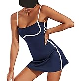 Move With You Womens Workout Tennis Dress with Built-in Bra & Shorts Pockets Sleeveless Exercise Golf Dresses