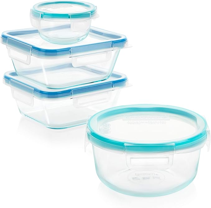 Amazon Com Snapware Total Solution Pyrex Glass Food Storage Container Set 8 Piece Food Savers Kitchen Dining