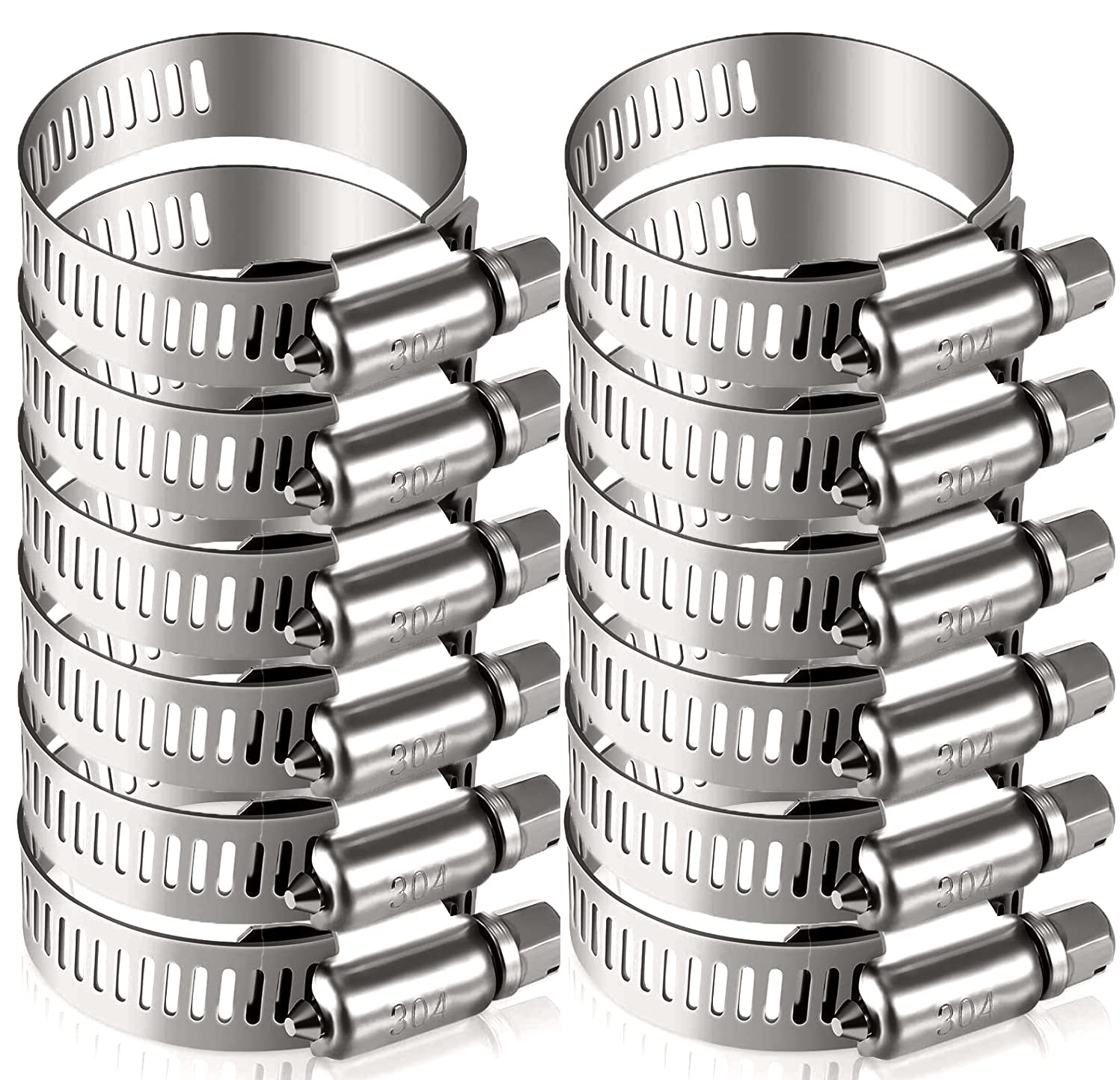 Litensh 35-57mm Stainless Steel Hose Clips, 12PCS Worm Gear Hose Pipe Clamp Adjustable Jubilee Clips, Duct Clamp Fuel Line Hose Clamps for Plumbing Automotive Pool Car Pond and Garden