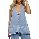Kedera Women's Tie Up Denim Vest Button Down Backless Denim Tank Top V Neck Sexy Loose Fashion Cropped Vest