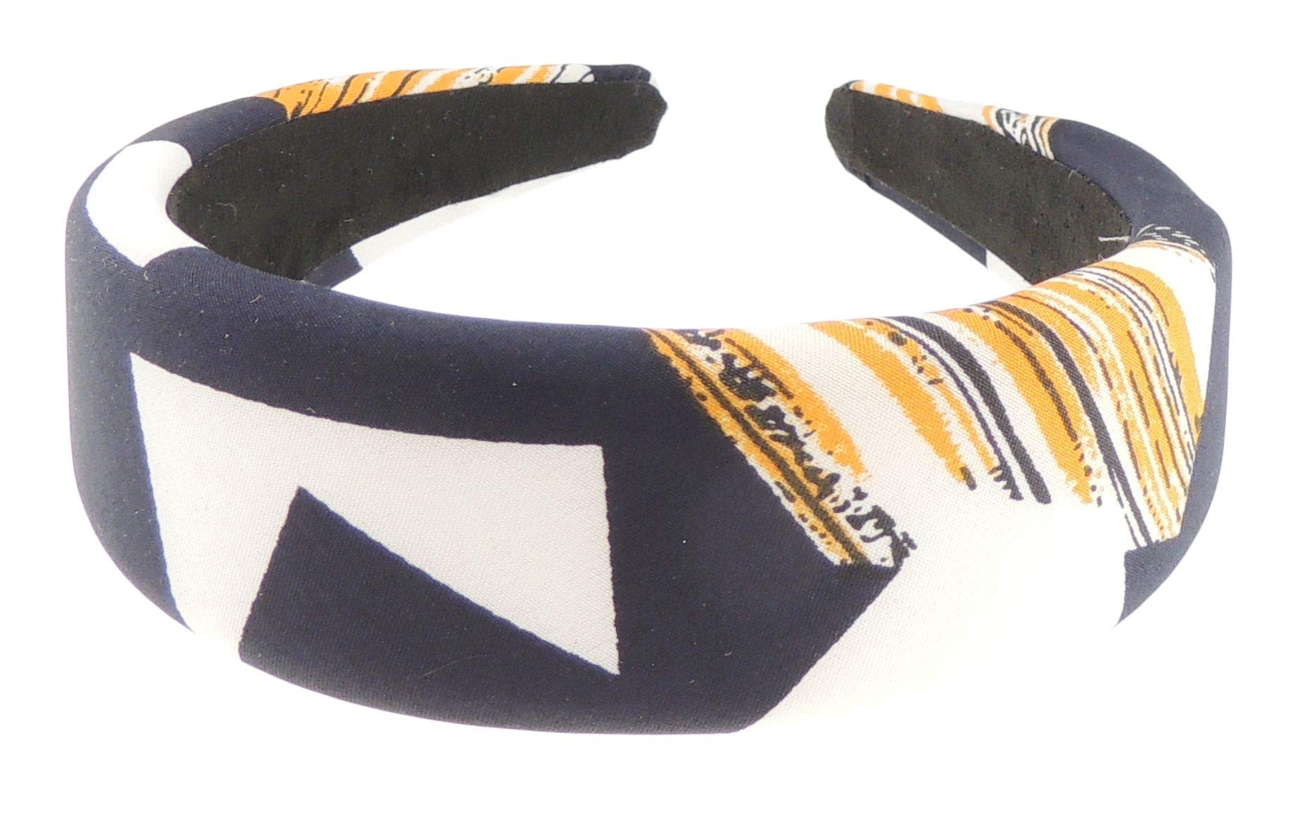 Womens Girls Occasion Wedding Bridal Party Birthday Christmas Evening Wide 4cm Brush Modern Art Retro Boho Print Slightly Padded Satin Hair Hairband Accessories Headband Alice Band (Navy)